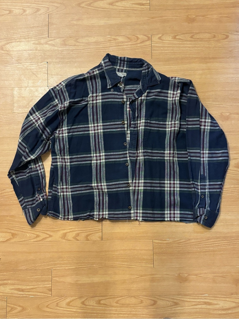 Basic Equipment Plaid Cropped Flannel Button Down- XL (Fits Cropped)